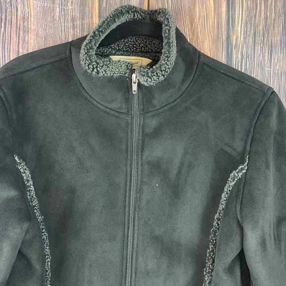LL Bean Black Faux Suede Shearling Jacket- Size Medium - Picture 2 of 13